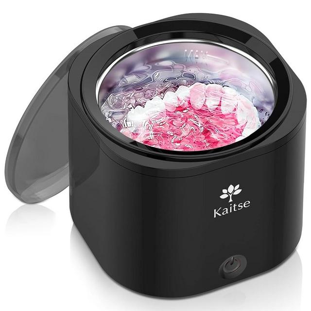 Ultrasonic Cleaner for Dental Retainer Denture: 25W Portable Professional Ultra Sonic Cleaner for Toothbrush Mouth Guard Aligner Jewelry Ring (Black)
