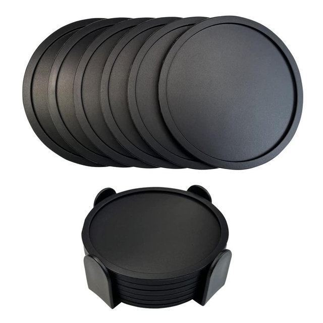 6 Pieces Silicone Coasters, Cup Coasters for Drinks, Heat Resistant Glass Cushion, Coffee Coaster for Table, Desk, Kitchen, Office, Bar Furniture Protection, Hot Cup Mat (Black)
