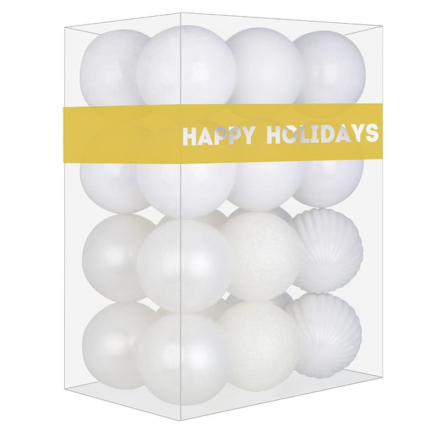 White 1.6" Small Christmas Balls Christmas Tree Decoration Ornaments Shatterproof Hanging Balls for Birthday Halloween Holiday Wedding Decorations Set of 24pcs
