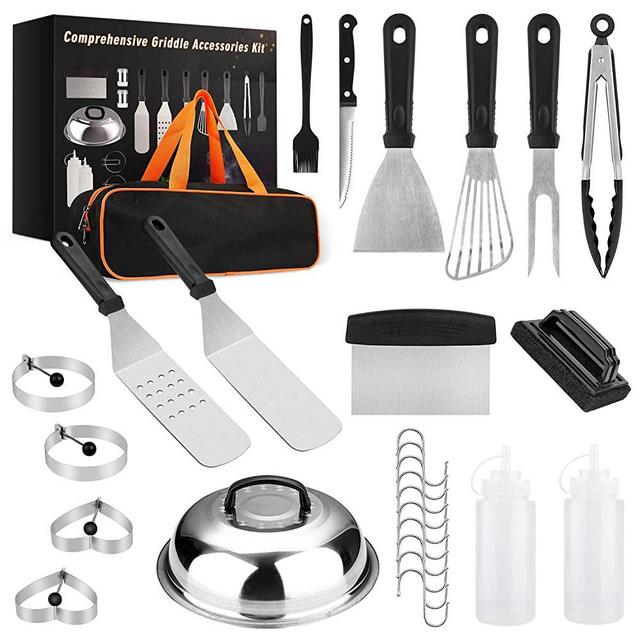 Yekale Griddle Accessories Kit, 28 Pcs Griddle Grill Tools Set for Blackstone and Camp Chef, Professional Grill BBQ Spatula Set with Basting Cover, Spatula, Scraper, Bottle, Tongs, Egg Ring