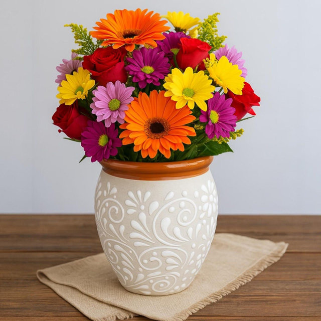 Traditional Mexican Large Cantaro | White & Brown Rim