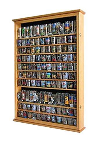 Large 144 Shot Glass Shooter Display Case Rack Holder Cabinet, Holds Hard Rack, Jack Daniel - Oak Finish