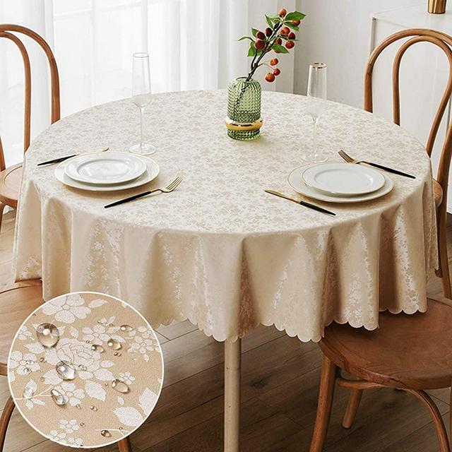 smiry Waterproof Vinyl Tablecloth, Round Heavy Duty Table Cloth, Wipeable Table Cover for Kitchen and Dining Room (Beige, 70" Round)