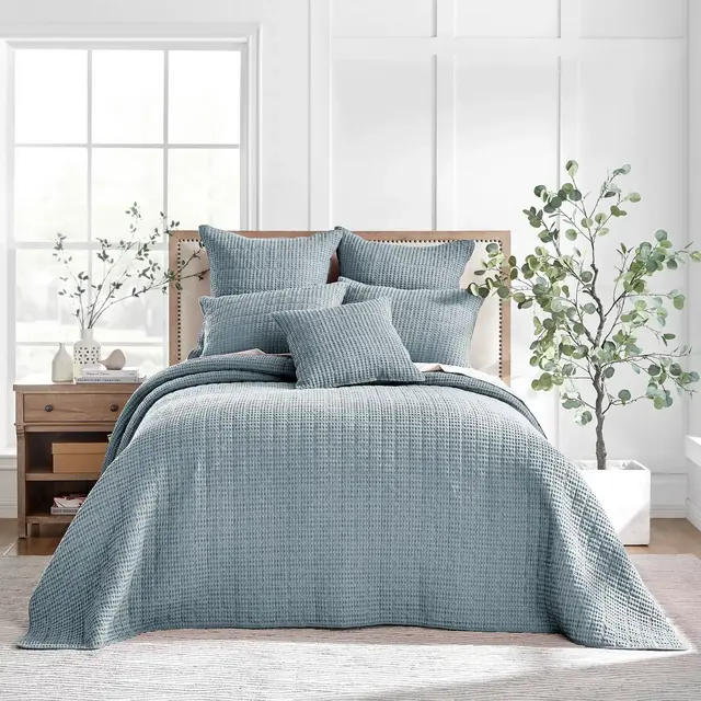 Mills Waffle Chambray Queen Bedspread Set - Levtex Home