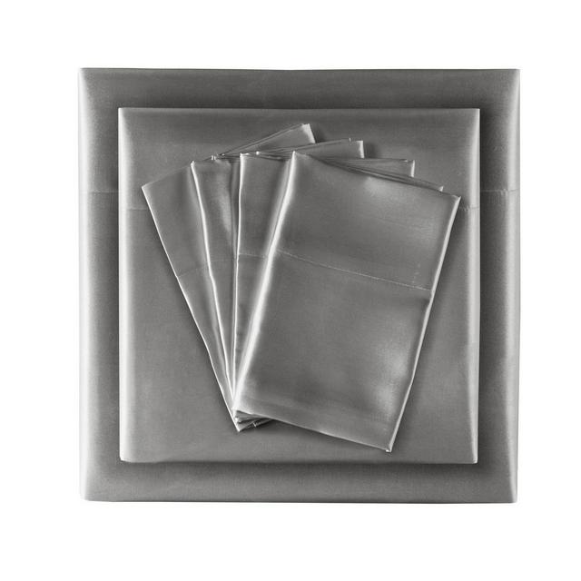 King 6pc Wrinkle Free Satin Sheet Set Gray