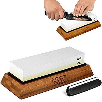 Whetstone: 2-Sided Professional Grade Knife Sharpening Stone, 1000 and 6000 Grit, Non-Slip Bamboo Base and Bonus Angle Guide