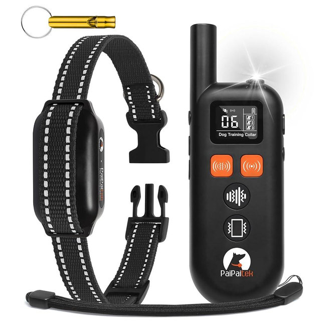 PaiPaitek No Shock Dog Training Collar with Remote 3300ft Range, Humane Vibrating Dog Collar, 3 Modes Ultrasonic, Beep, Vibration for Small Medium Large Dogs - Security Lock & No Prongs