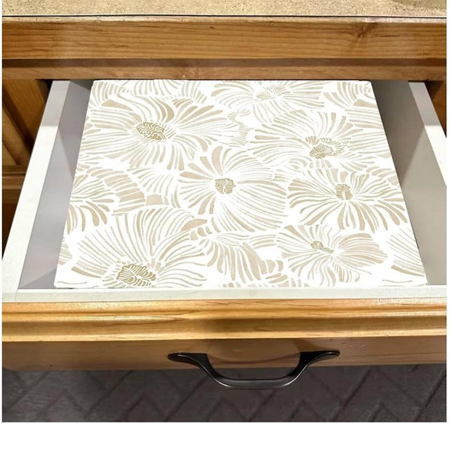 Self Adhesive Liner Modern Beige Striped Contact Paper for Dresser Drawers Cabinet Decorative Vinyl (Beige, 17.3 inch x 118 inch)