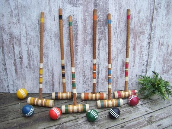 6 Lawnplay Croquet Set Complete Wood Striped Balls Southbend Lawn Games