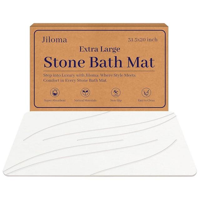 Jiloma Stone Bath Mat Diatomaceous Earth Shower Mat Non-Slip Super Absorbent Bathroom Floor Mat Quick Drying Natural Easy to Clean(24 * 16 White)
