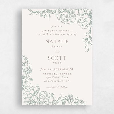 Green Floral Wedding Invitation - Armoise Portrait