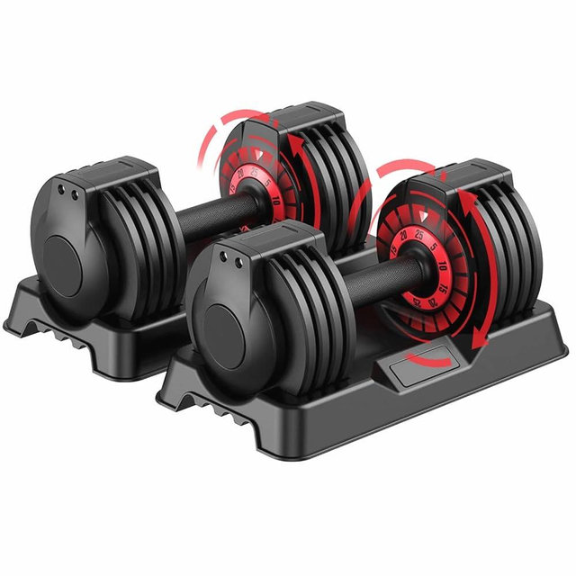 SKOK 25/55 lbs Pair Adjustable Dumbbells Set, Adjustable Weights Dumbbells Set for Men and Women with Anti-Slip Fast Adjust Weight by Turning Handle,Black Dumbbell with Tray