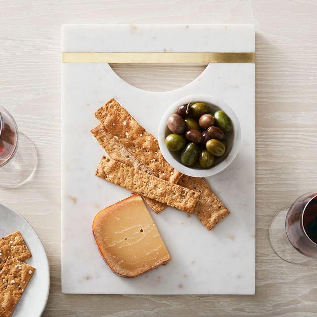 Single Handled Rectangular Tray, White Marble