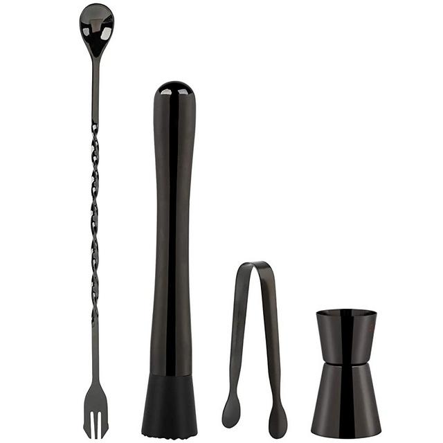 FunPa Muddler for Cocktails 8inch Stainless Steel Cocktail Muddler Mixing Spoon Ice Clip Cocktail Double Jigger Bar and Home Bartending Tool Used in Fruit Drink Mojito Birthday Party and Housewarming