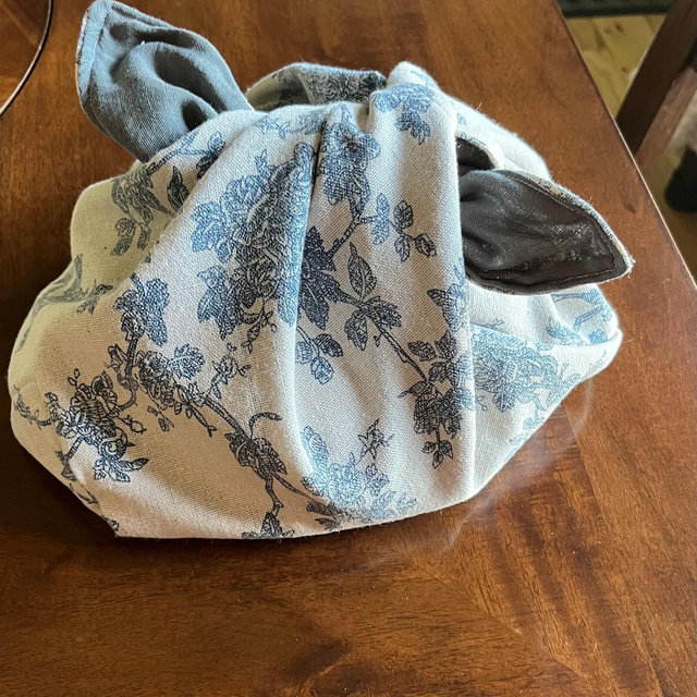 Lined reversible muslin Bento bag - muslin knot bag- reusable bread/lunch bag