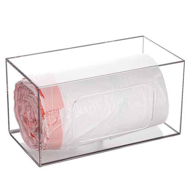 SEANADO Trash Bag Dispenser Roll Holder, Wall Mount Acrylic Kitchen Organizer Storage Box Holder for Garbage Bag Grocery Bag Plastic Shopping Bag Roll Container (10.4 x 5.5 x 5.5 inches)