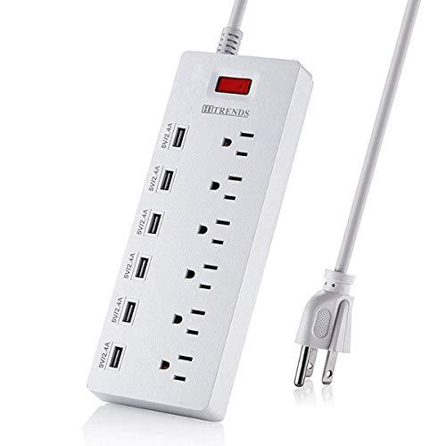 Power Strip Surge Protector with 6 USB Charging Ports and 6 Outlets, 6ft Heavy Duty Extension Cord, 1625W/13A Multiplug for Multiple Devices Smartphone Tablet Laptop Computer -White