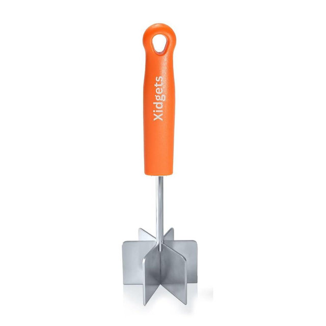 Mini Stainless Steel Meat Masher, Small Ground Beef Chopper, Mini-sized Pastry Dough Blender & Crumble Maker. Mini Meat Masher and pastry tool by Xidgets (Retro Orange)