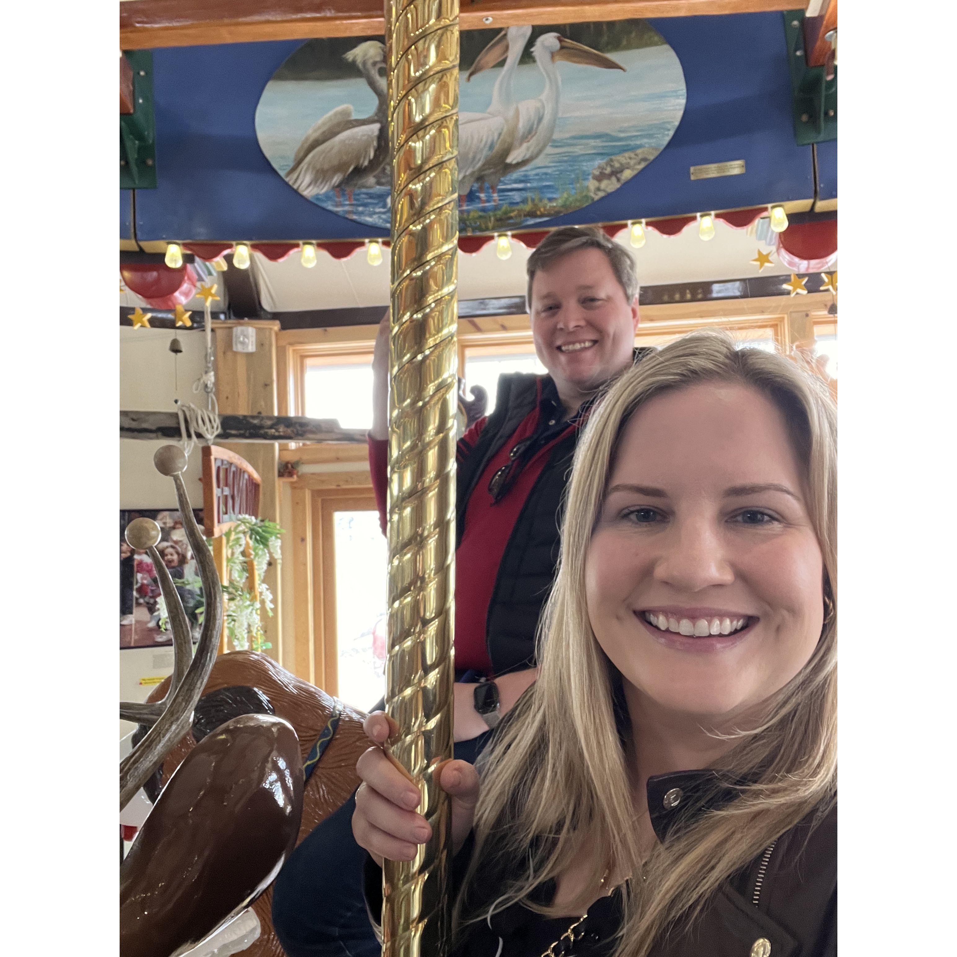 Riding the Nederland, CO, carousels on Mike's first visit to CO.