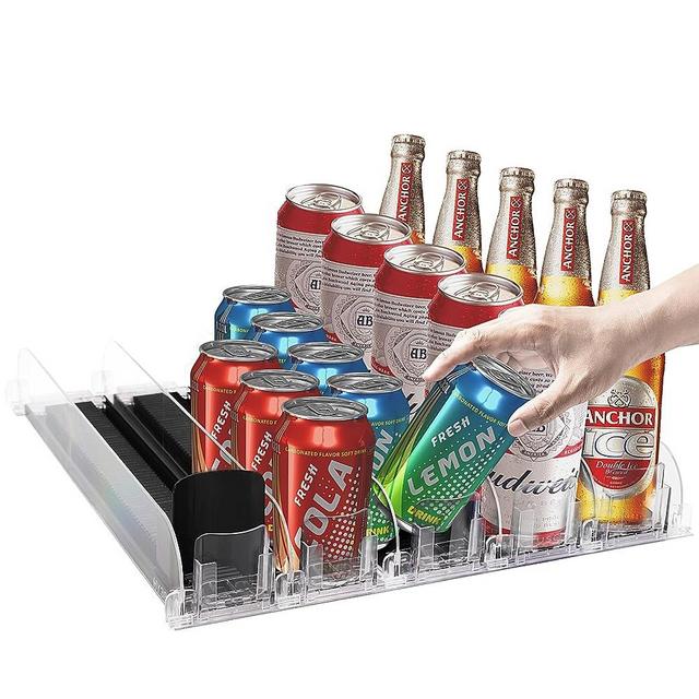 Soda Can Dispenser for Refrigerator 5Rows, Soda Can Organizer with Automatic Pusher Glide - Drink Organizer for Fridge Perfect for Soda, Beer, and Other Beverages - Black