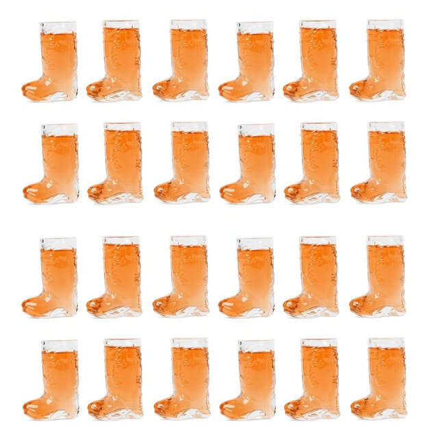 Cowboy Boot Shot Glass Set - Real Glass - Cowgirl Bachelorette Party Decorations, Western Themed Party Decorations, Cowboy Theme Party Decorations, Shot Cups For Party (Not personalized, Set of 24)