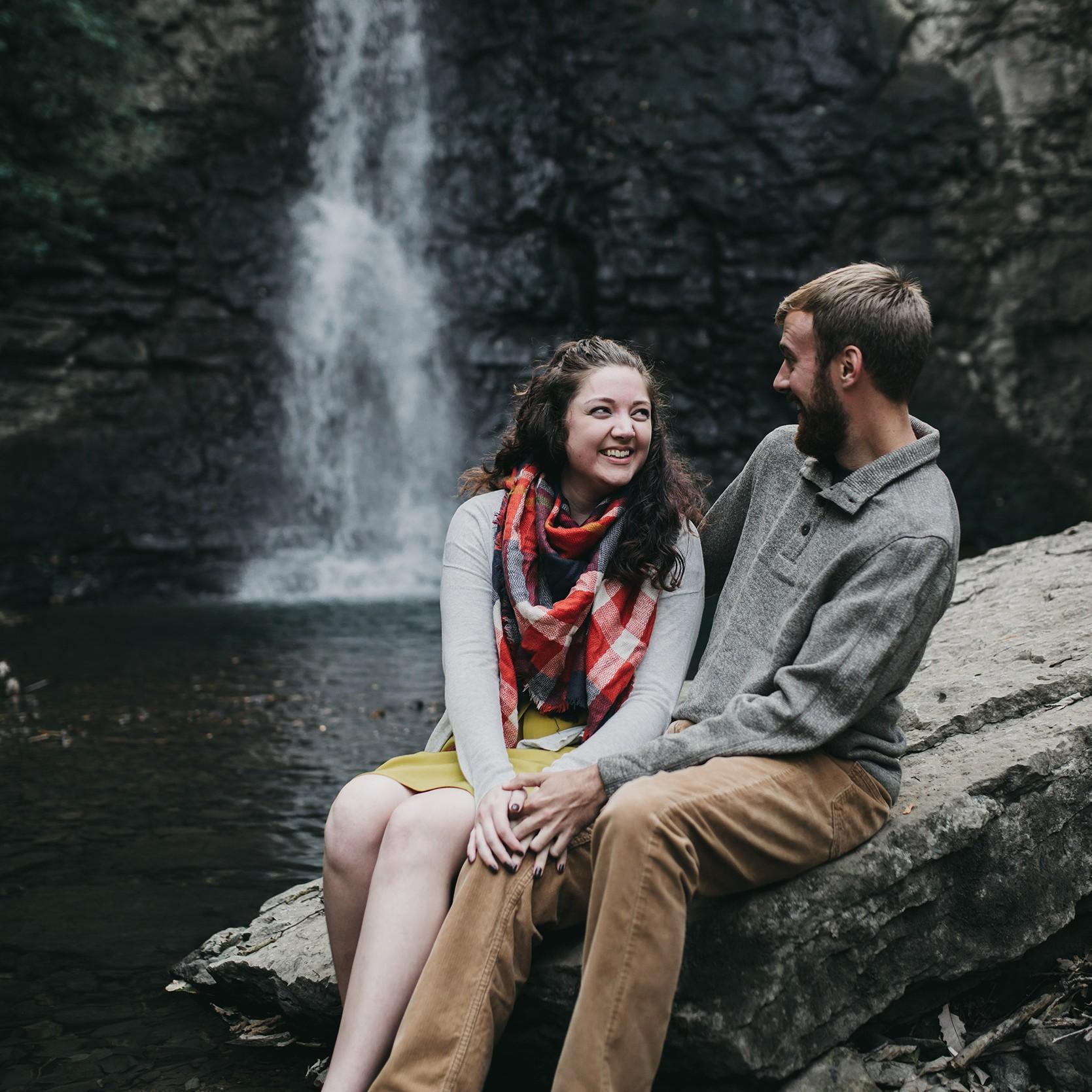 Of course, they made sure to find a waterfall for their engagement photos. This one is a hidden gem right in downtown Hilliard, Ohio! Hayden Falls park is beautiful after the rain.