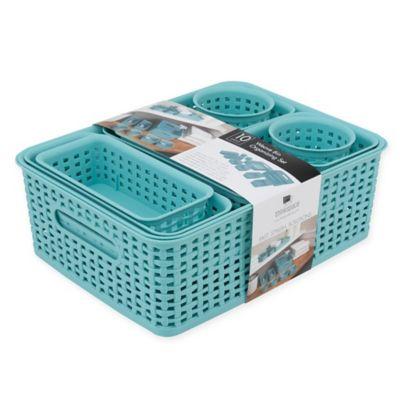 Advantus 10-Piece Weave Bin Organizing Set in Aqua