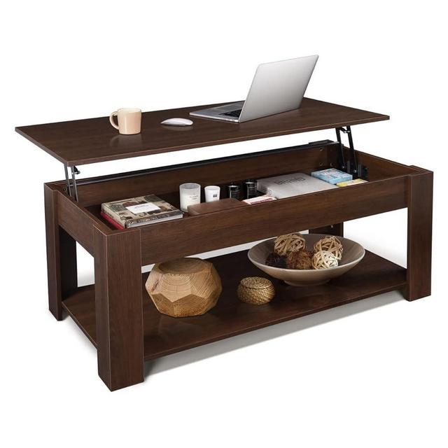 CAPHAUS Lift Top Coffee Table w/Storage, Storage Coffee Table w/Lift Top for Living Room, Rising Tabletop Coffee Table w/Hidden Compartment, Coffee Table w/Bottom Open Shelf, 47" Espresso
