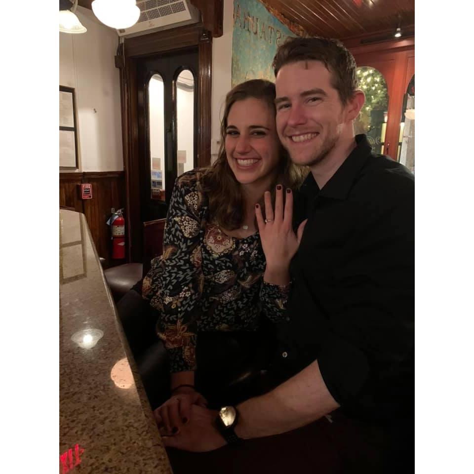 Lauren showing off her new ring as we enjoy some celebration Prosecco!