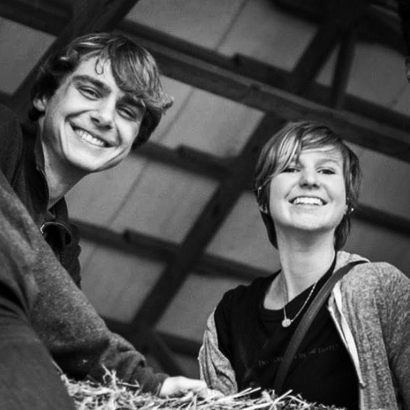 This was on set of a short film we were both working on at SIUC.  Someone captured us cheesing up in a high stack of hay bales :)