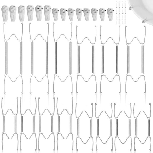 14 Pieces Plate Wall Hangers for Display - 6/8/10/12 Inch Invisible Plates Hanger, Stainless Steel Plate Holders with 14 Pieces Wall Hooks for 5.5 to 12.5 Inch Decorative Plates and Arts (Silver)