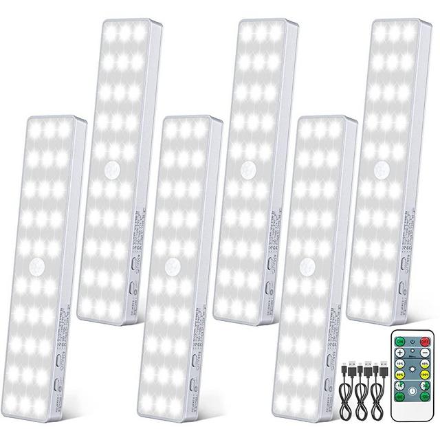 LED Closet Lights, 30 LEDs Rechargeable Dimmable Motion Sensor Light Under Cabinet Lighting with Remote Control Wireless Stick-Anywhere Night Light for Bedroom, Kitchen, Wardrobe, Hallway (6 Pack)