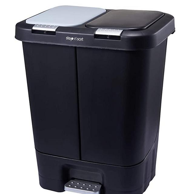 Step N' Sort 11 Gallon, Dual Trash and Recycling Bin with Slow Close Lid