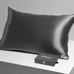 Blissy Silk Pillowcase - 100% Pure Mulberry Silk (Standard, Grey)