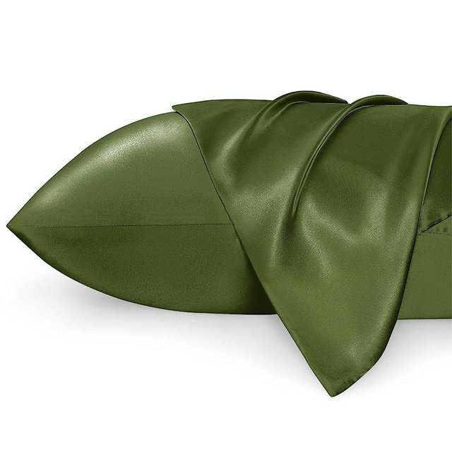 Bedsure Satin Pillowcase Standard Set of 2 - Olive Green Silk Pillow Cases for Hair and Skin 20x26 Inches, Satin Pillow Covers 2 Pack with Envelope Closure, Gifts for Women Men