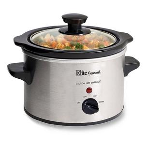 Elite Gourmet MST-250XS Electric Slow Cooker, Adjustable Temp, Entrees, Sauces, Stews & Dips, Dishwasher Glass Lid & Ceramic Pot, 1.5Qt Capacity, Silver