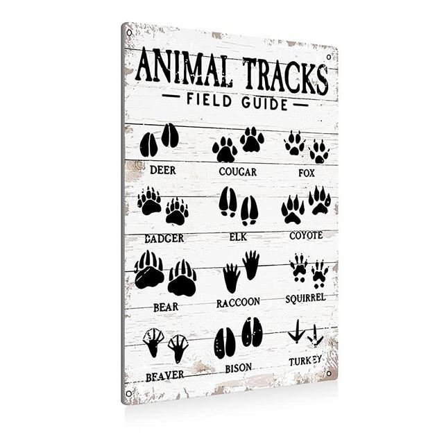 Animal Tracks Field Guide Sign Metal Tin Sign Wall Art Decor Farmhouse Home Rustic Decor Gifts - 8x12 Inch