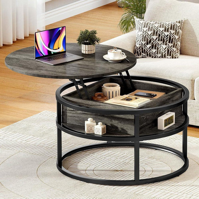 YITAHOME Round Lift Top Coffee Table, Coffee Tables for Living Room with Hidden Storage Compartment, Modern Coffee Table with Storage for Home Office,Round Center Tables Living Room, Grey