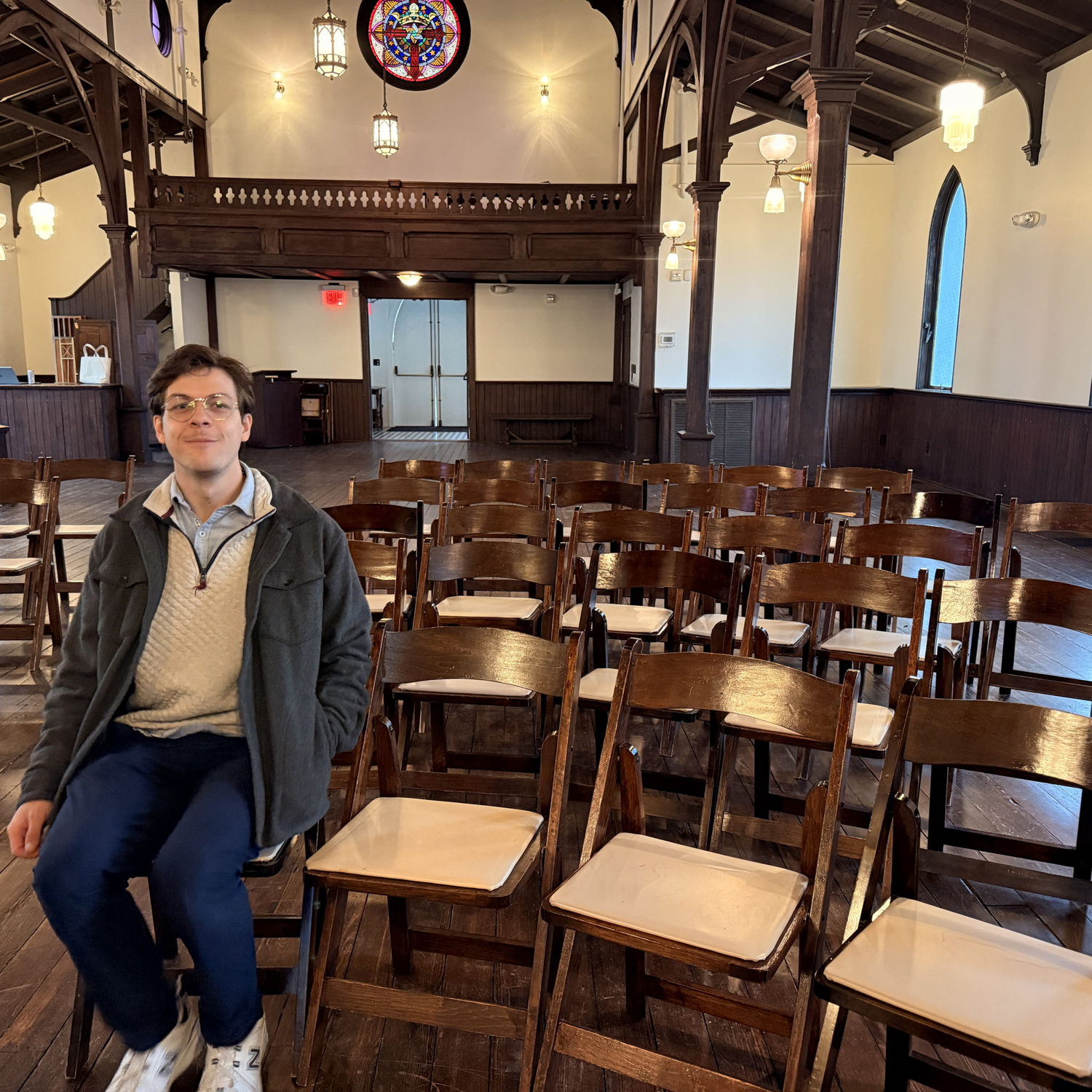 Touring our ceremony venue! Gotta make sure the chairs are comfy.