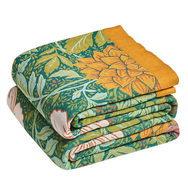 LUTBM Boho Throw Blanket for Couch Sofa Chair Summer Cotton Blankets for Bedroom Living Room All Season Lightweight Reversible Floral Embroidery Throws 50"x60"