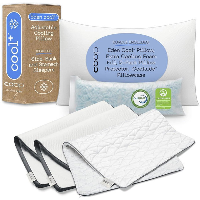 Coop Eden Cool+, Pillow Protector & Pillowcase King Bundle, Set Includes (1) Eden Cool+ Pillow King, (1) 2-Pack UltraTech Pillow Protectors & (1) Coolside Pillowcase