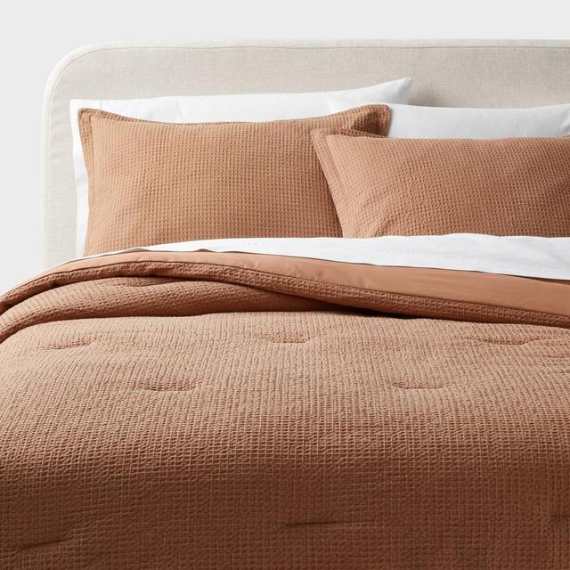 Full/Queen Washed Waffle Weave Comforter and Sham Set Camel - Threshold™