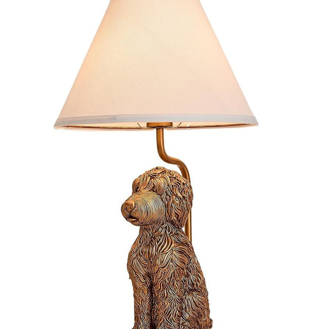 Ainedi Resin Doodle Dog Table Lamp, Artistic Sculptural Accent Lamp with Fabric Shade, Unique Modern Decorative Bedside Lamp for Living Room, Bedroom, Office, Eclectic Home Decor