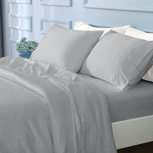 GOKOTTA King Size Bamboo Sheets, Cooling Sheets King Size Bed Sheet & Pillowcase Sets- Ultra Soft Smooth Cooling Bedding Sheets & Pillowcases, 4-Piece Bedding Sets (King, Grey)