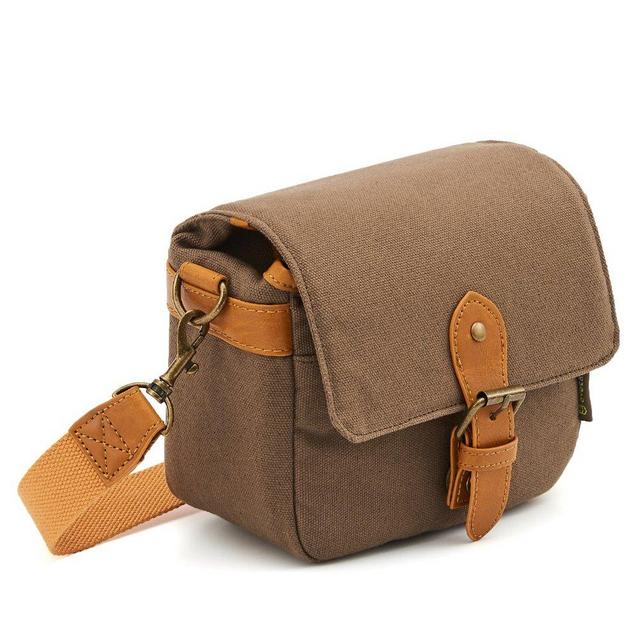 Compact SLR Camera Shoulder Bag Evecase Small Canvas Shoulder Pouch Case For 4/3 Micro Four third / Compact system / Mirrorless / Power Zoom / Instant Instax Film Digital Camera- Brown