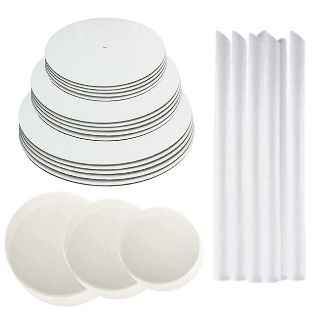 Little Ladle Cake Boards Kit - 10 Inch, 8 Inch, 6 Inch Cake Cardboard Rounds, Parchment Paper Rounds & Boba Straw Cake Dowels - Cake Board Tier Stacking Support - Cake Plates - 120 Pcs