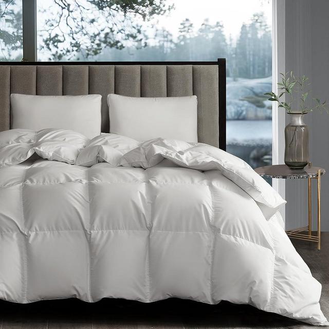 Hotel Grand White Goose Down Fiber Comforter King Size - All Season Hotel Style Down Duvet Insert Fluffy Medium Warmth Comforter - 1cm Breathable Panel Down Comforter with 8 Corner Loops, 106" x 90"
