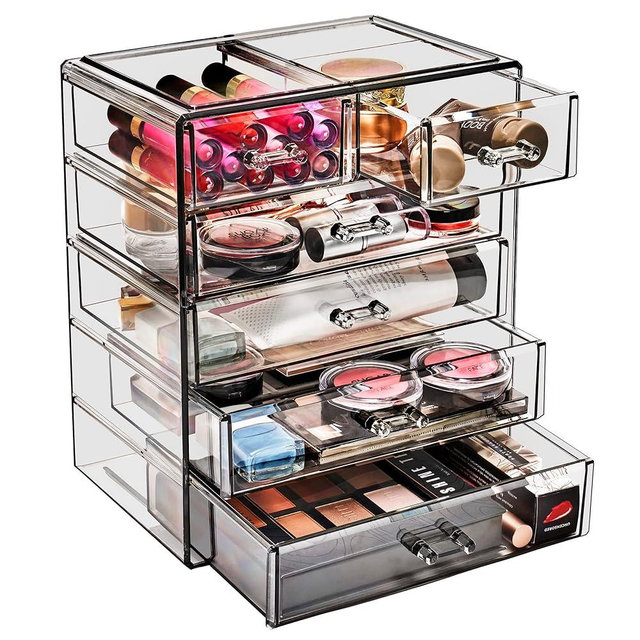 Sorbus Acrylic Makeup Organizer - Organization and Storage Case for Cosmetics Make Up & Jewelry - Big Clear Makeup Organizer for Vanity, Bathroom, College Dorm, Closet, Desk (4 Large, 2 Small Drawers)