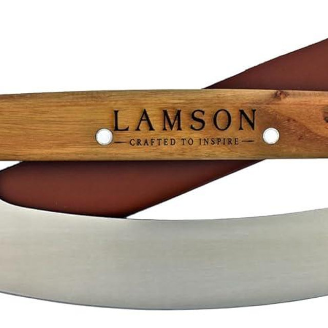 Lamson 14” Pizza Cutter Rocker With Solid Walnut Handle | Stainless Steel Pizza Slicer | Sheath For Pizza Cutter Rocker | Vegetable Tanned Bridle Leather Pizza Cutter Protective Cover