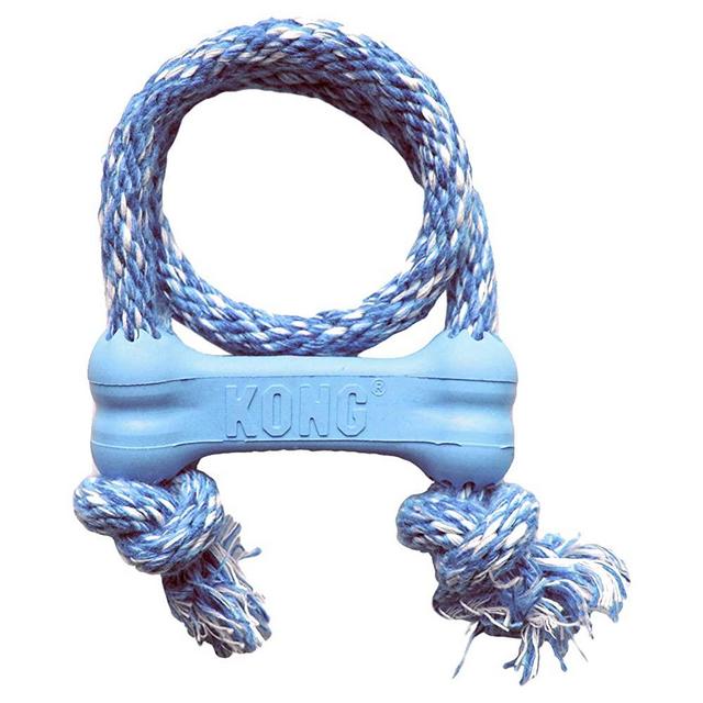KONG - Puppy Goodie Bone with Rope - Teething Rubber, Teeth Cleaning Dog Toy (Assorted Colors) - for X-Small Puppies
